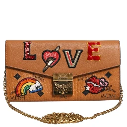 Cognac Brown Coated Canvas Visetos Patricia Love Patch Wallet-on-chain