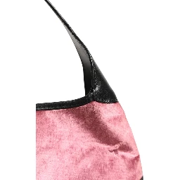 Jackie Pink Velvet And Black Leather Shoulder Bag