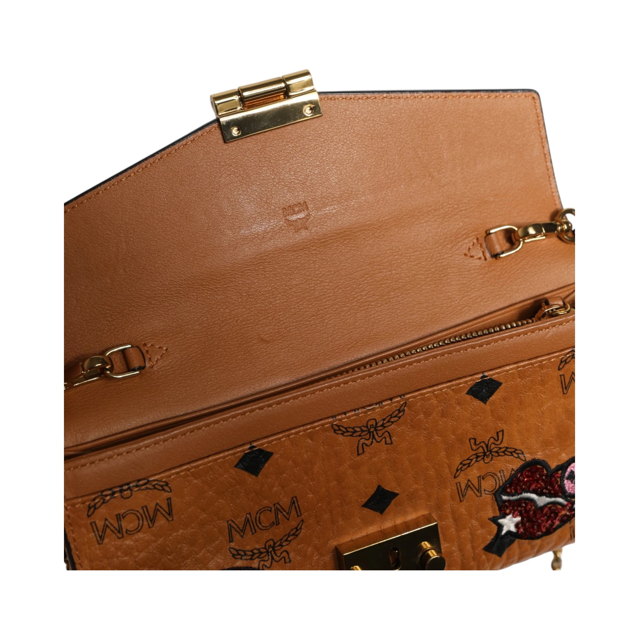 Cognac Brown Coated Canvas Visetos Patricia Love Patch Wallet-on-chain