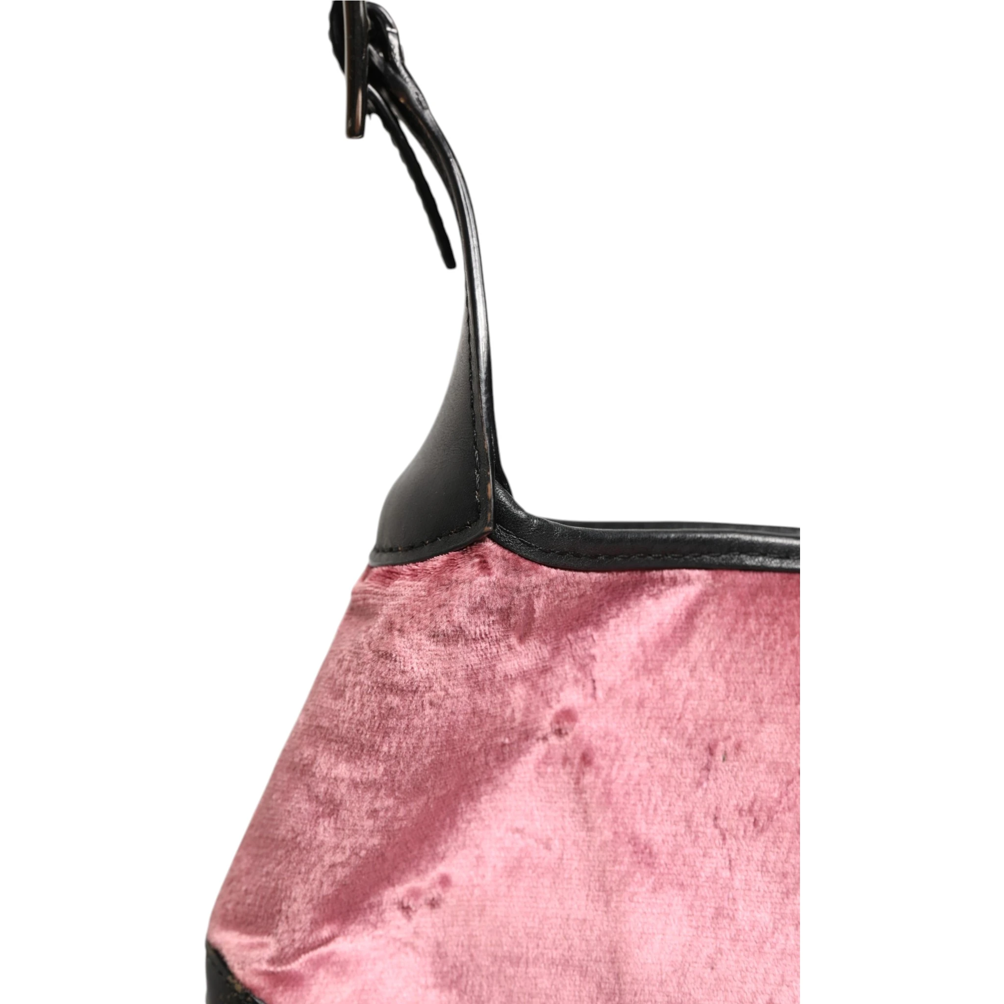 Jackie Pink Velvet And Black Leather Shoulder Bag