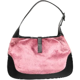 Jackie Pink Velvet And Black Leather Shoulder Bag