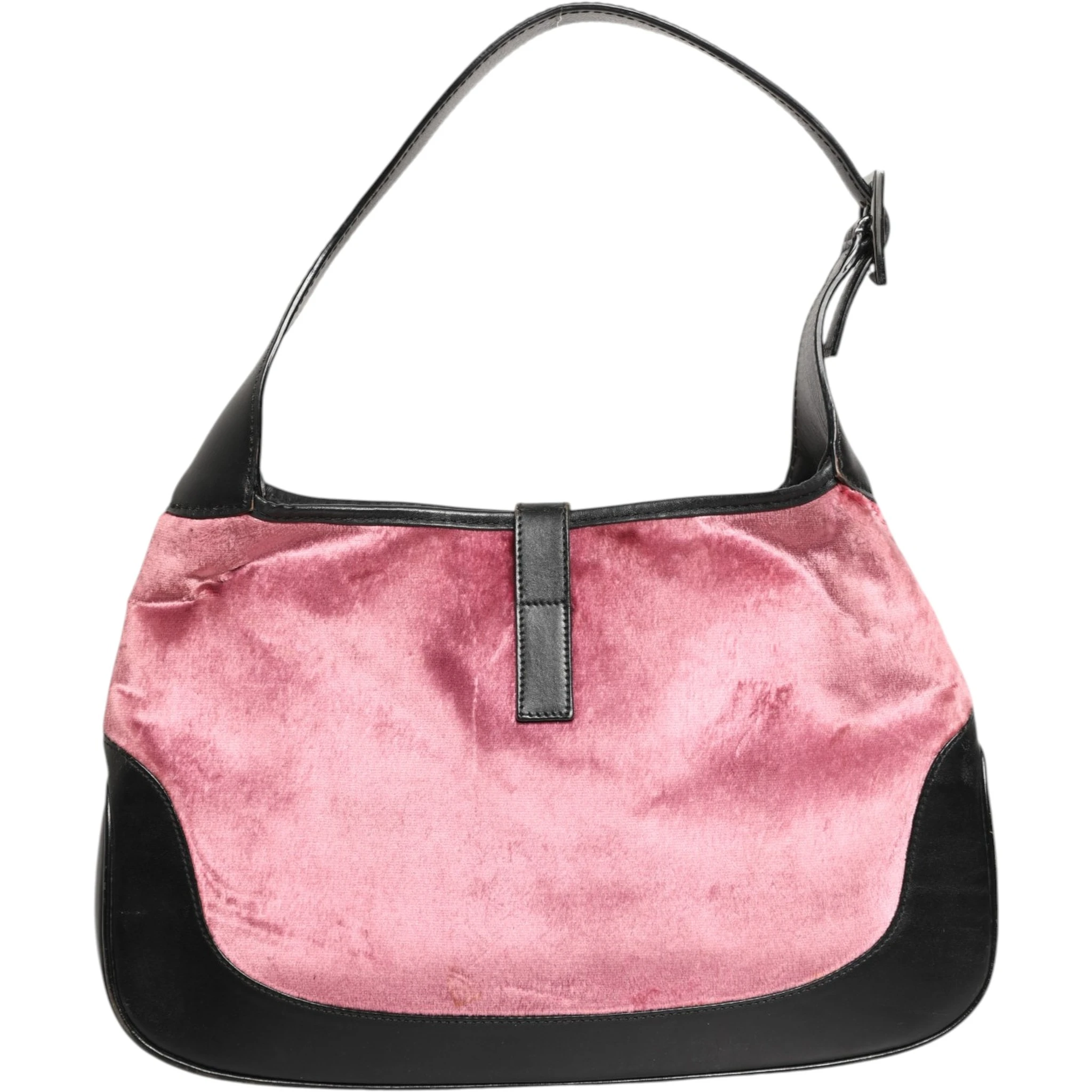 Jackie Pink Velvet And Black Leather Shoulder Bag