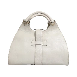 White Leather Stirrup Top Handle Bag