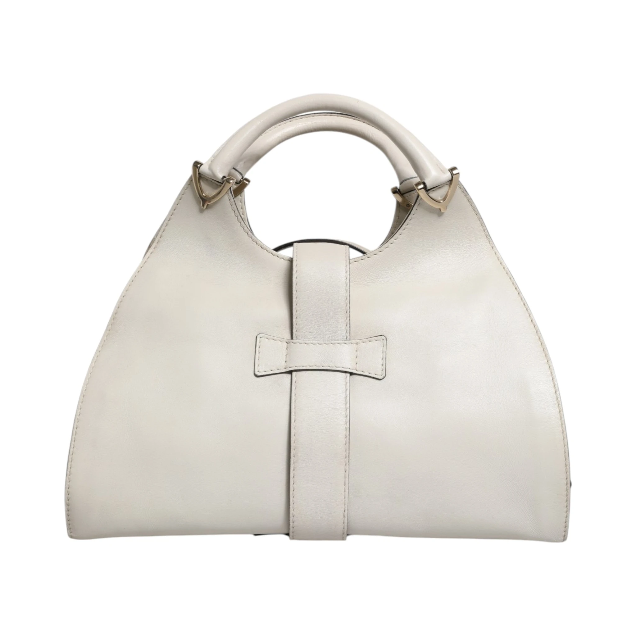 White Leather Stirrup Top Handle Bag