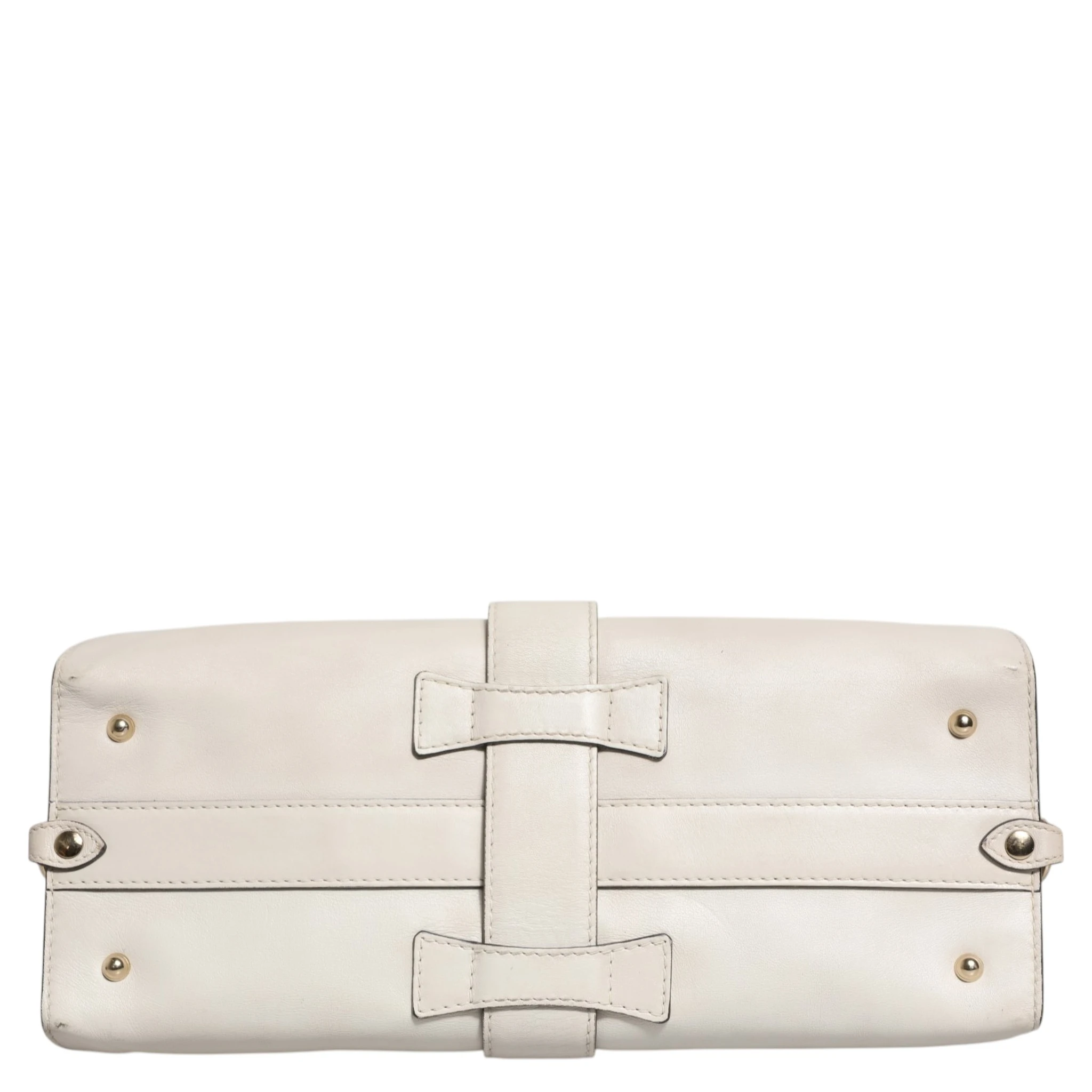 White Leather Stirrup Top Handle Bag
