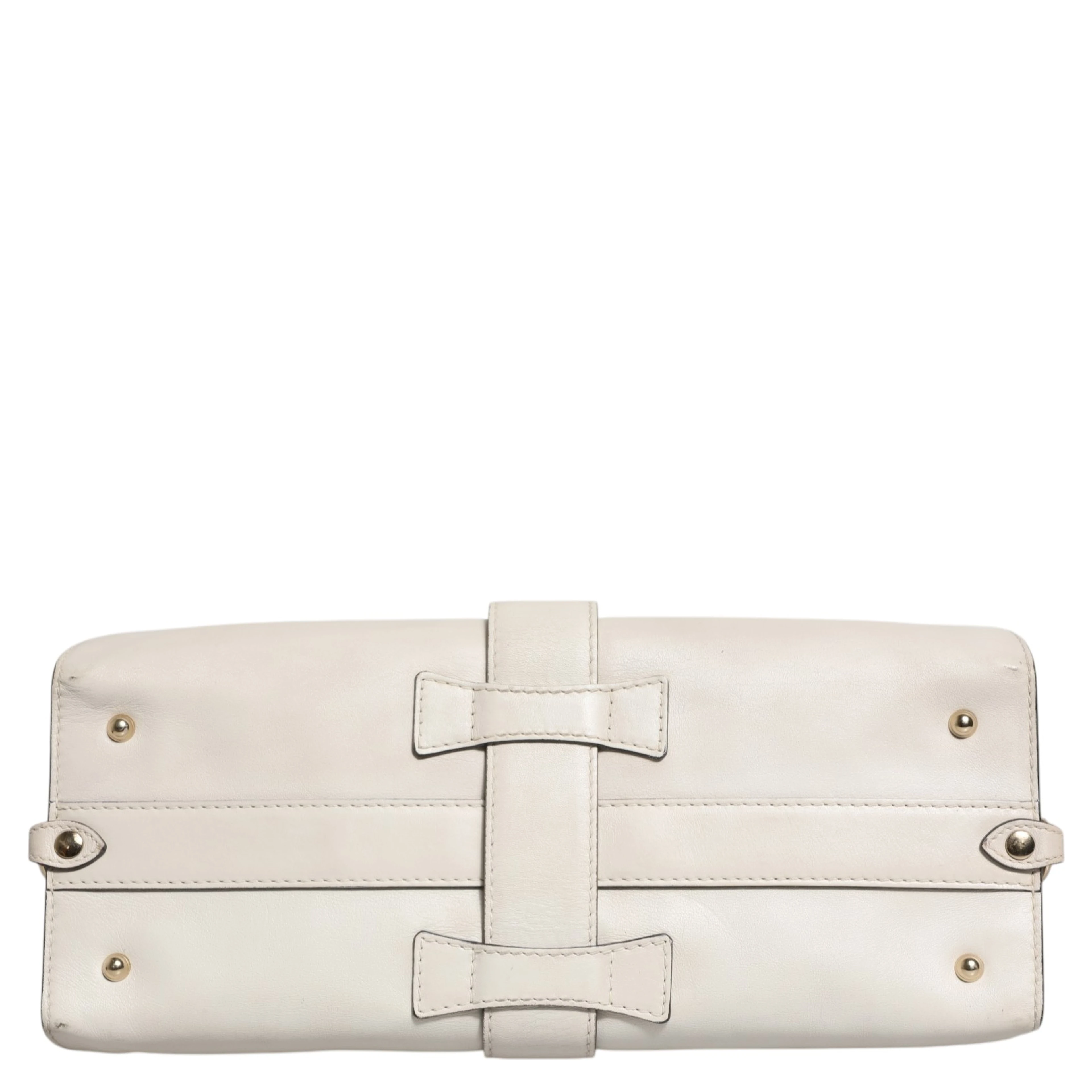 White Leather Stirrup Top Handle Bag