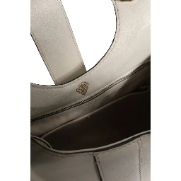 White Leather Stirrup Top Handle Bag