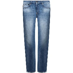 Blue Cotton Straight-Leg Jeans