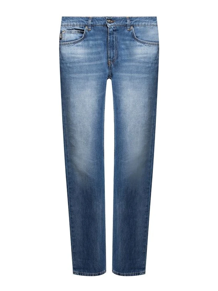 Blue Cotton Straight-Leg Jeans