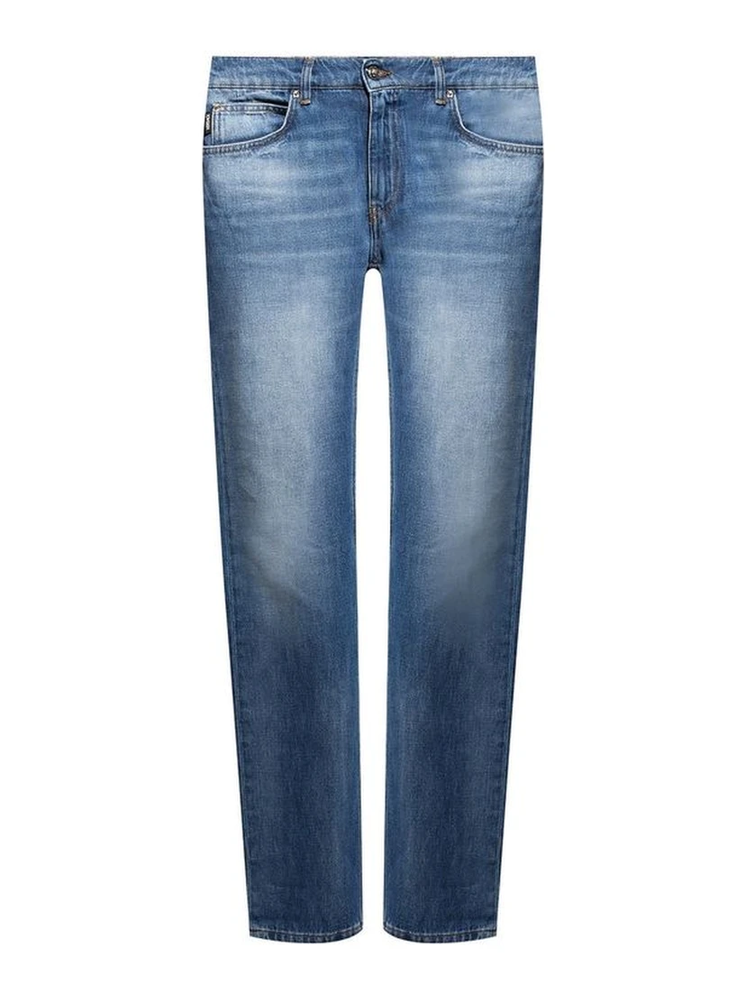 Blue Cotton Straight-Leg Jeans