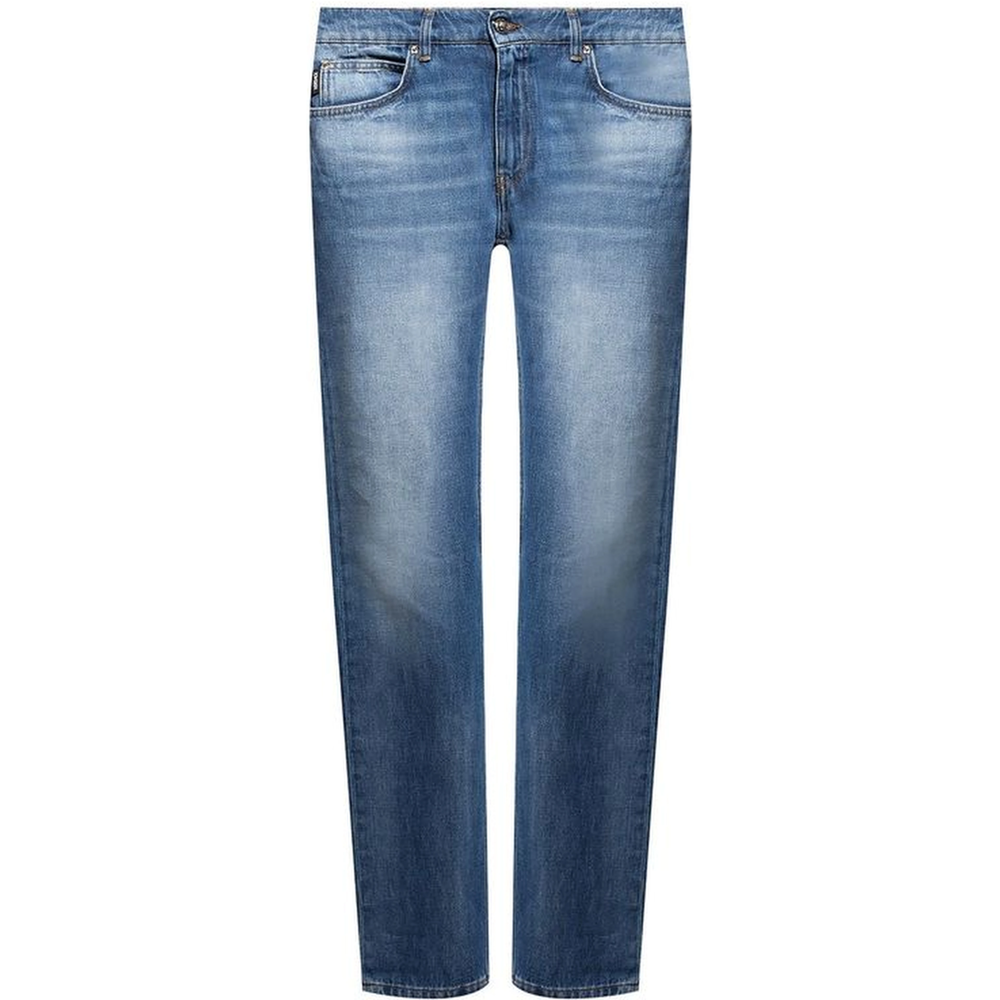 Blue Cotton Straight-Leg Jeans