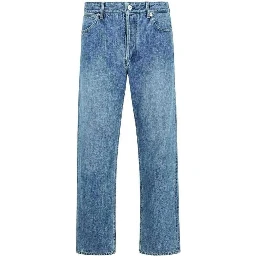 Blue Cotton Straight-Leg Jeans