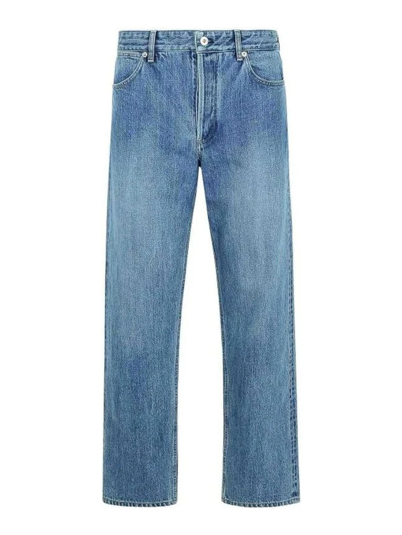 Blue Cotton Straight-Leg Jeans