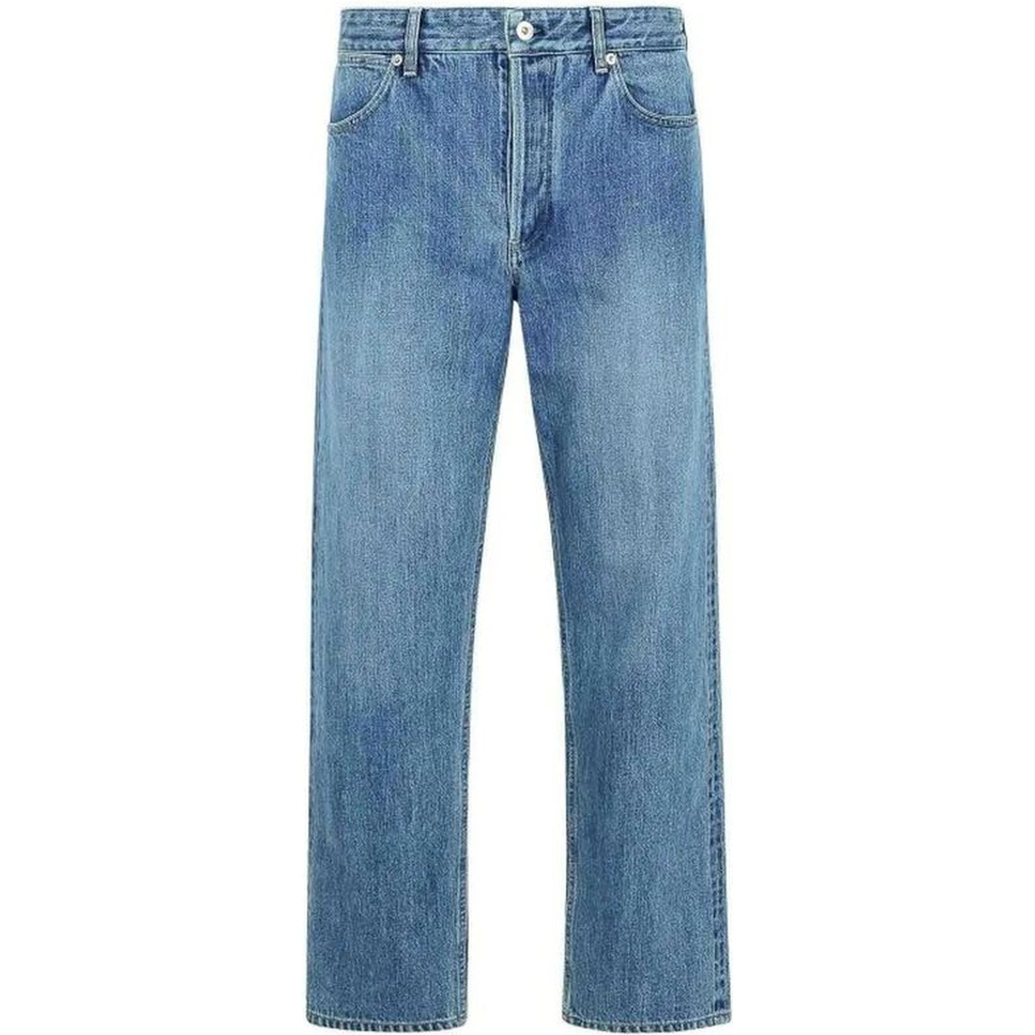 Blue Cotton Straight-Leg Jeans