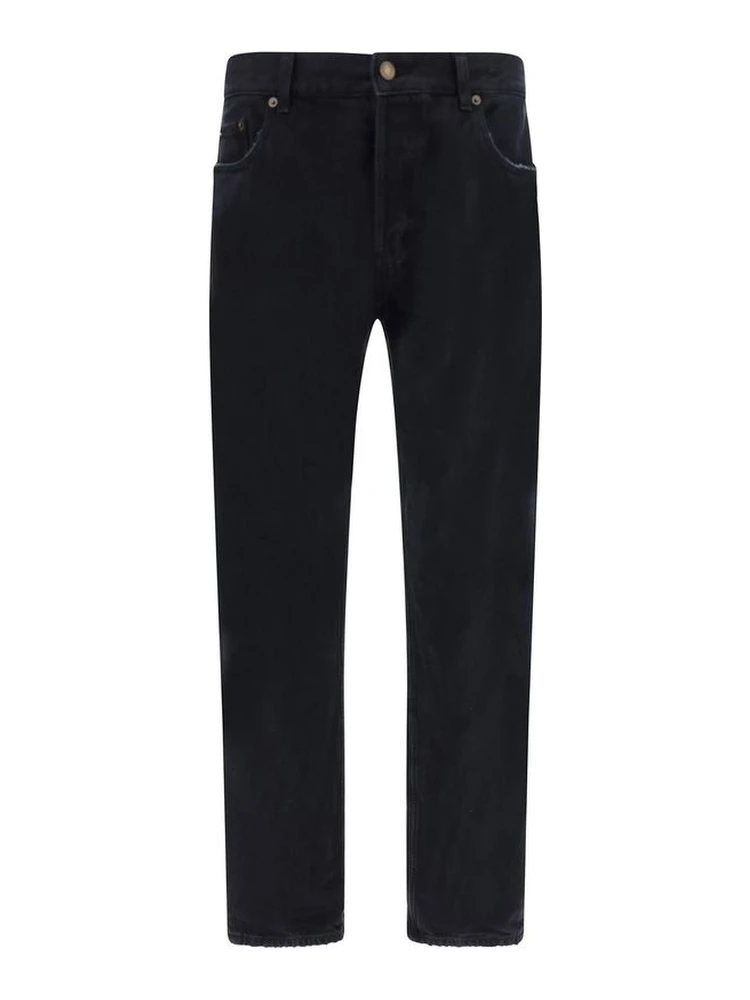 Black Cotton Straight-Leg Jeans