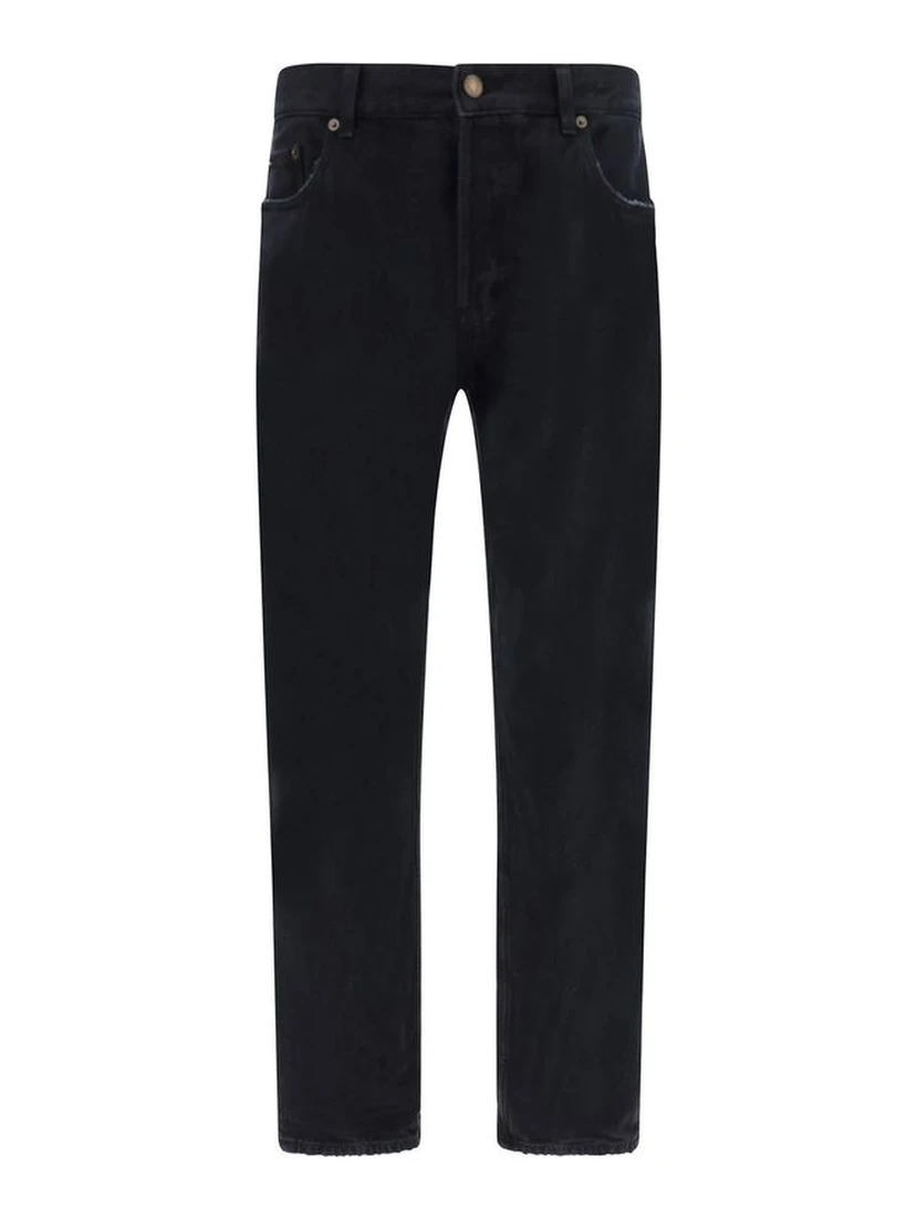 Black Cotton Straight-Leg Jeans