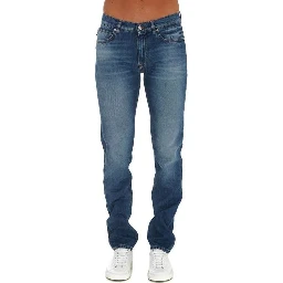 Blue Cotton Straight-Leg Jeans