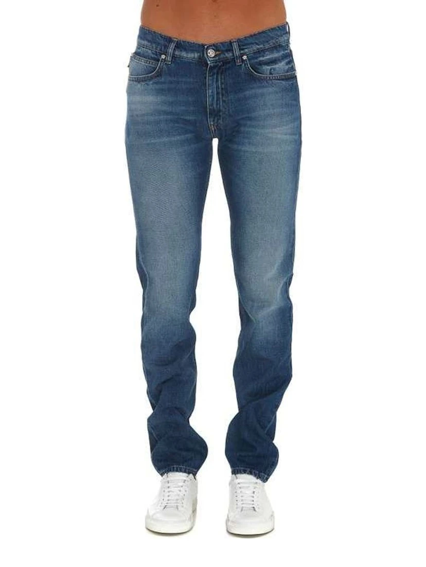 Blue Cotton Straight-Leg Jeans
