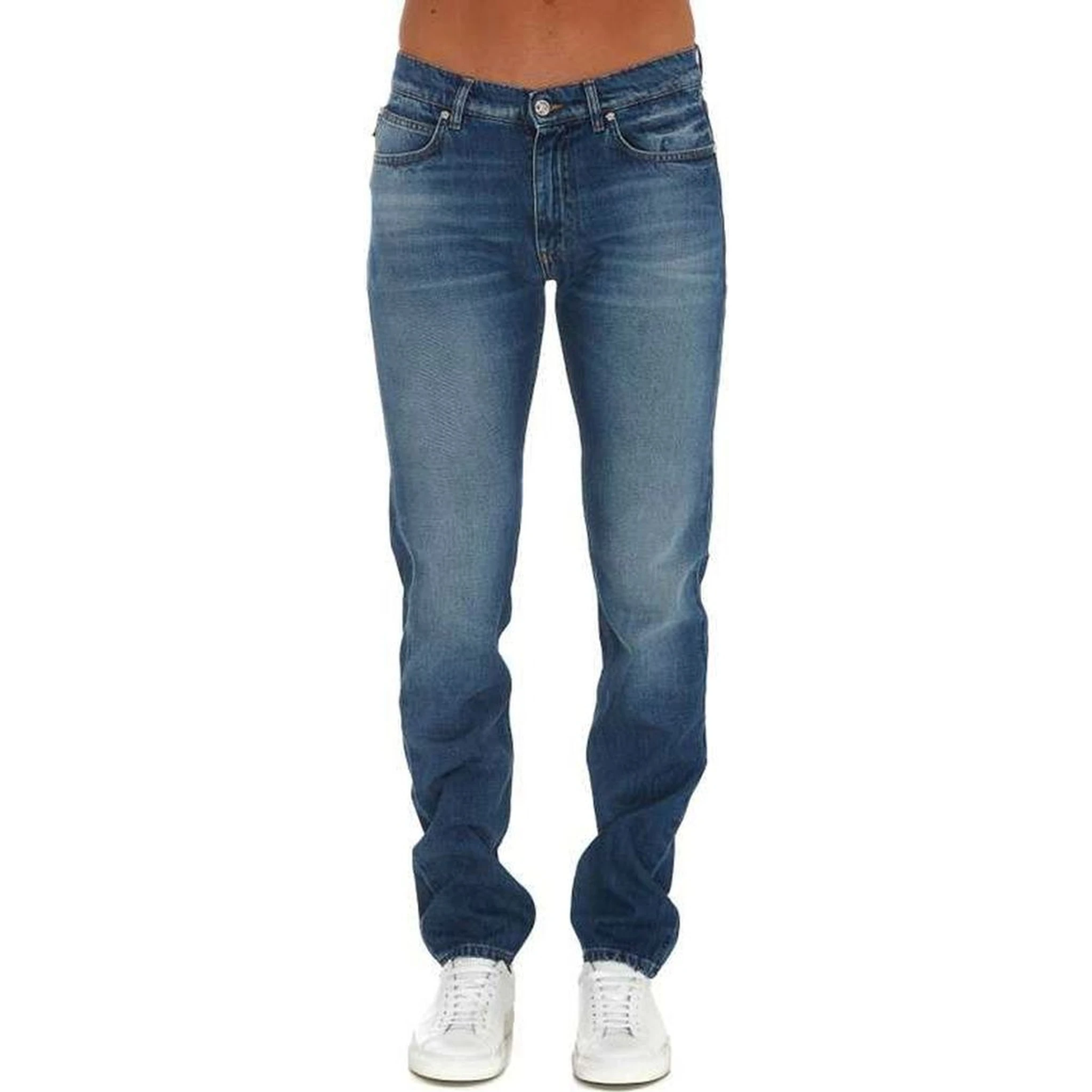 بنطلون جينز أزرق قطني بقصة مستقيمة