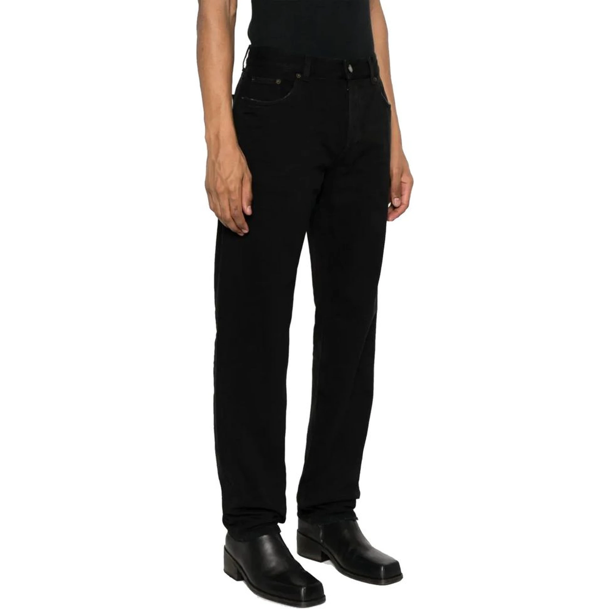 Black Cotton Straight-Leg Jeans