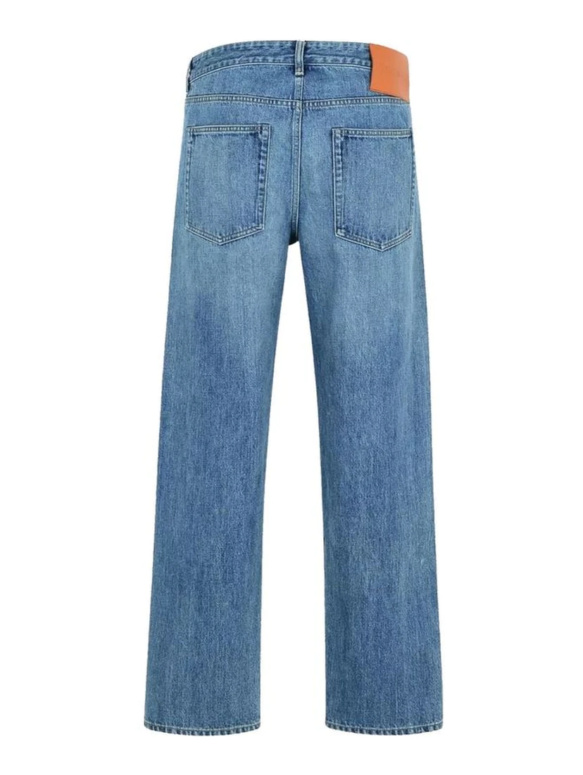 Blue Cotton Straight-Leg Jeans