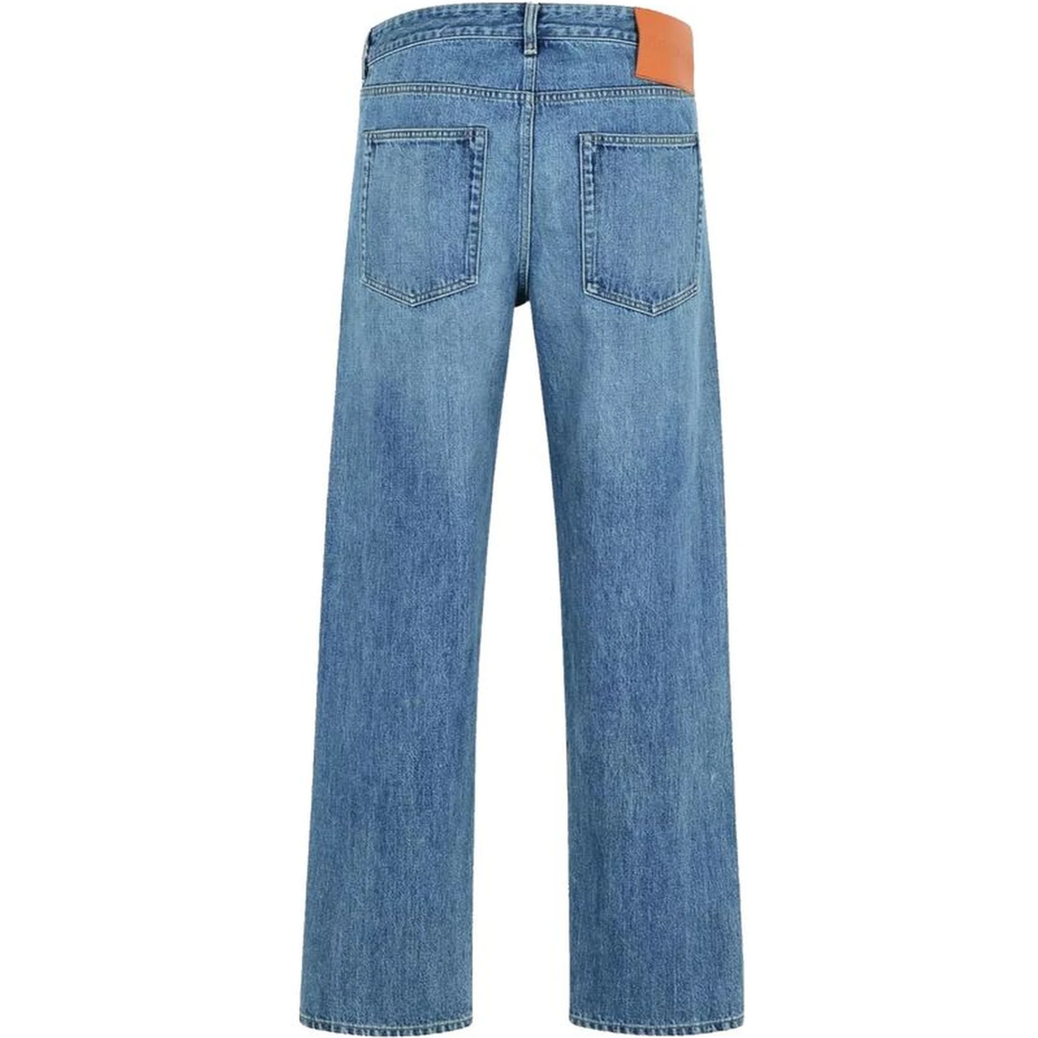 Blue Cotton Straight-Leg Jeans