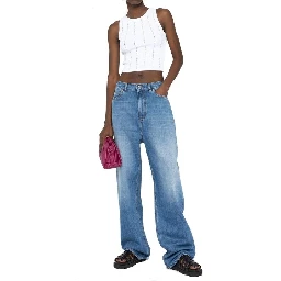 بنطلون جينز أزرق قطني بقصة مريحة