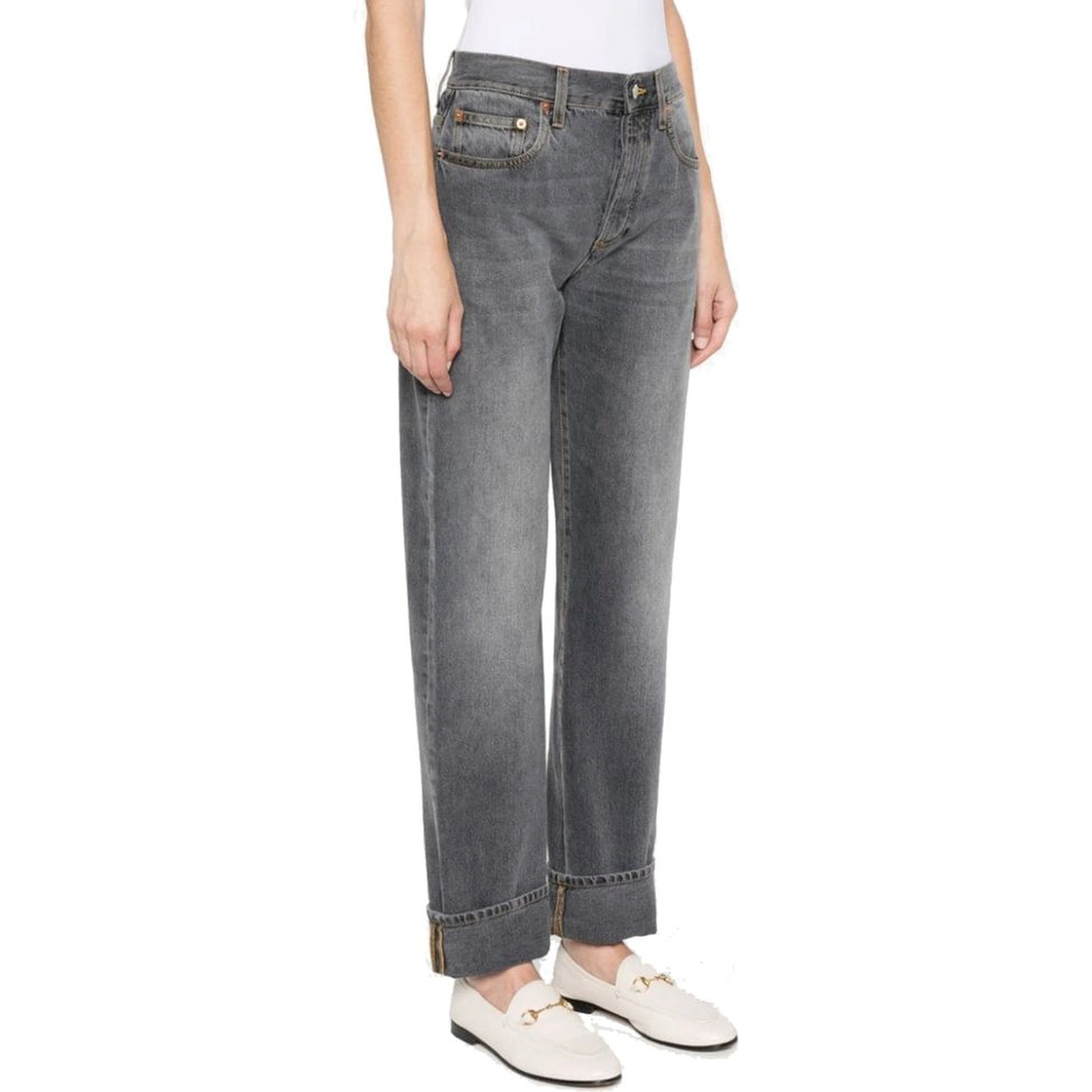 Gray Cotton Relaxed Fit Jeans