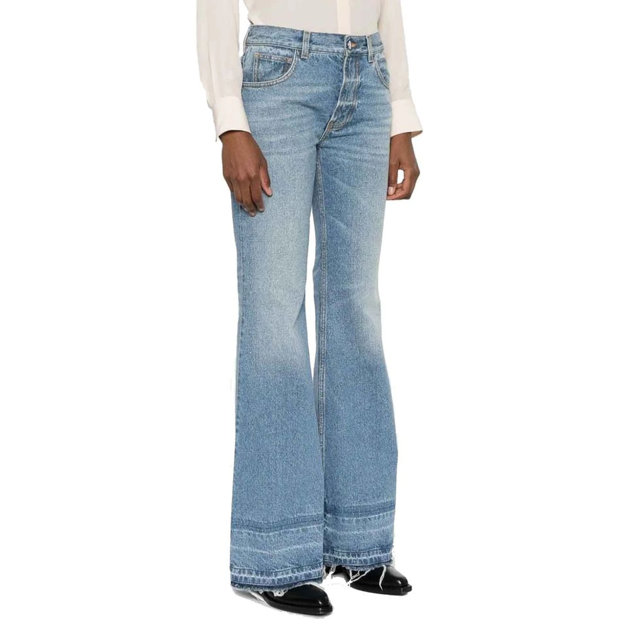 Blue Cotton Bootcut Jeans
