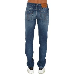 Blue Cotton Straight-Leg Jeans