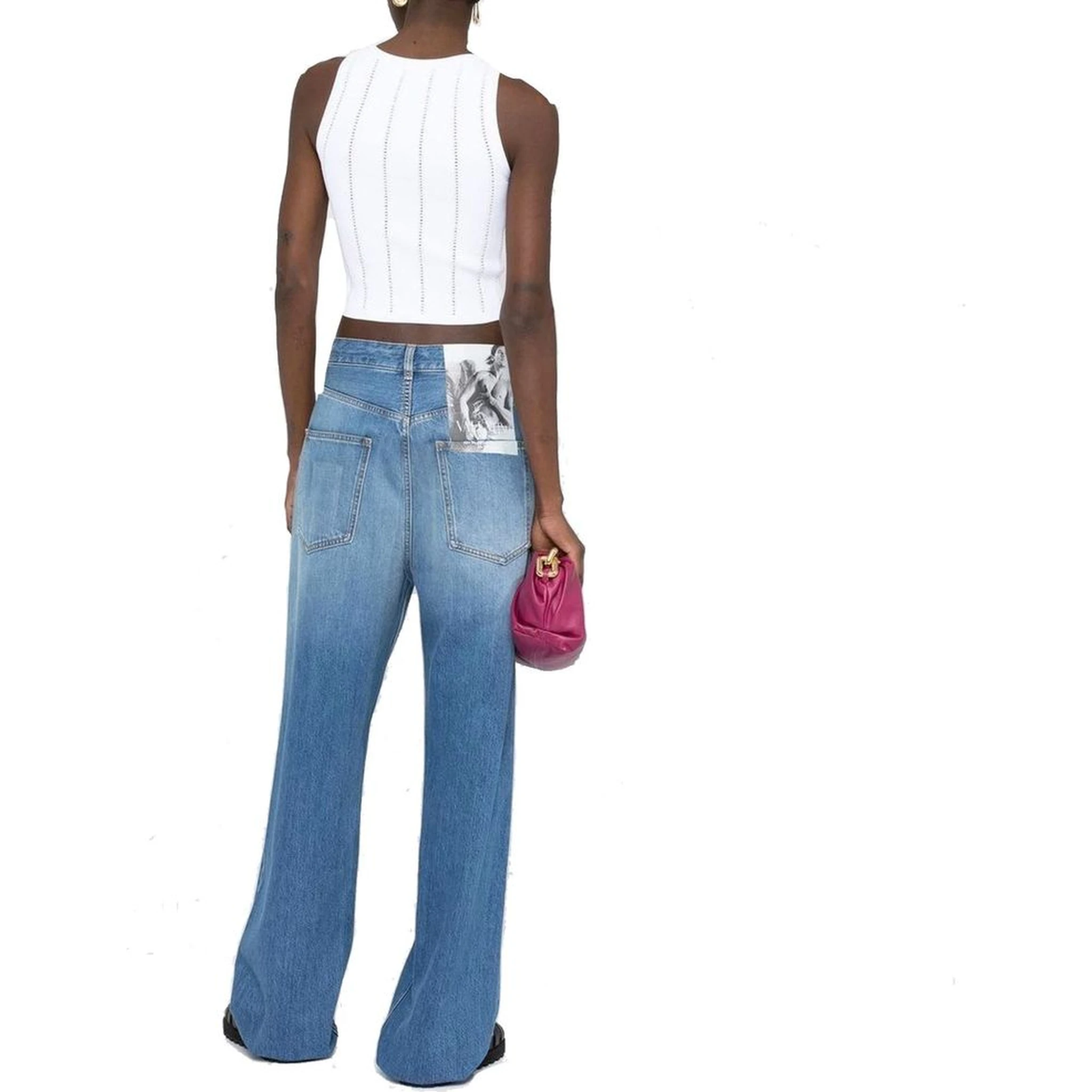 بنطلون جينز أزرق قطني بقصة مريحة