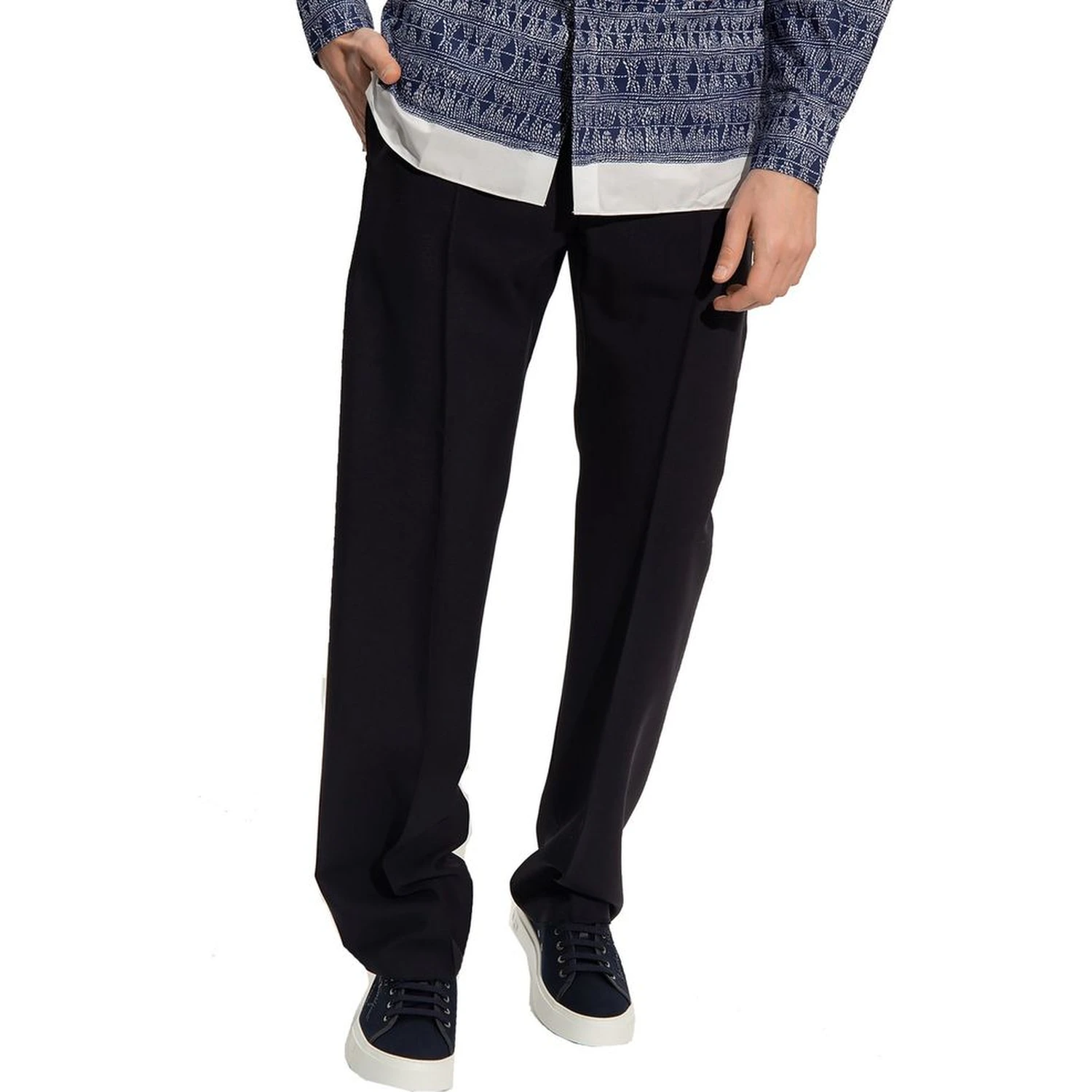 Blue Cotton Casual Pants