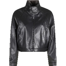 STAND COLLAR LEATHER JUMPER