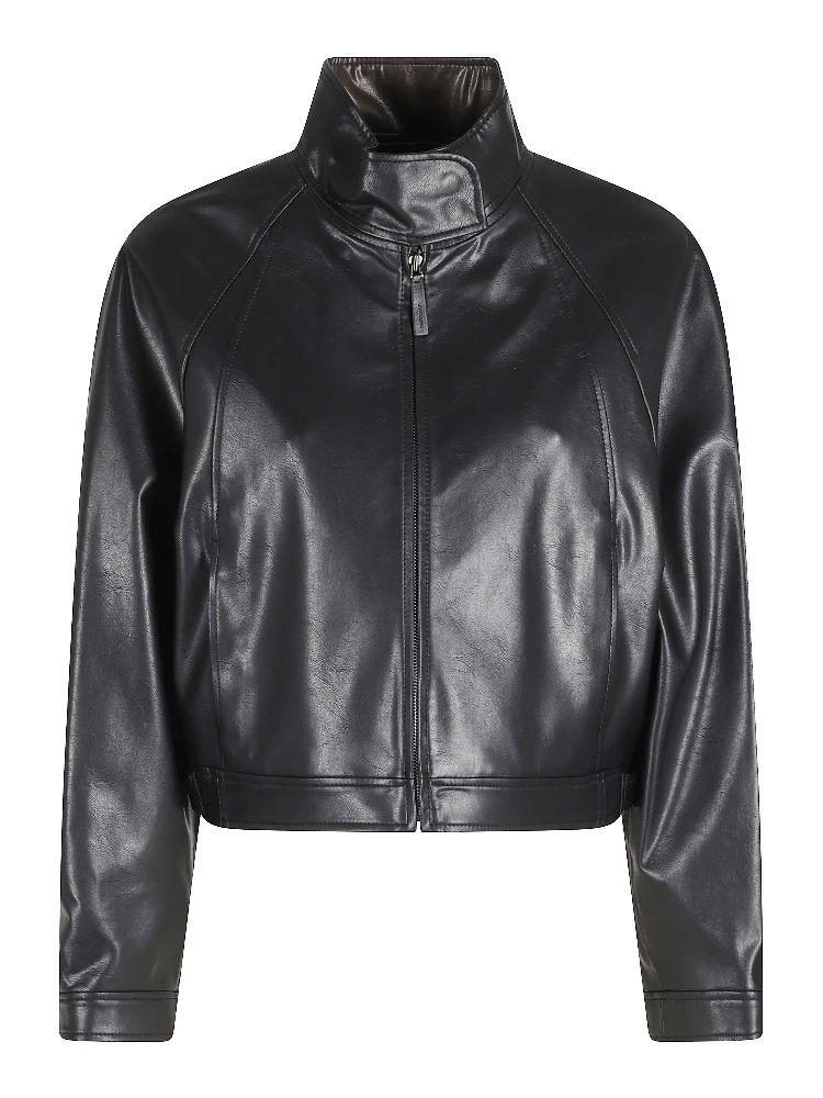 STAND COLLAR LEATHER JUMPER