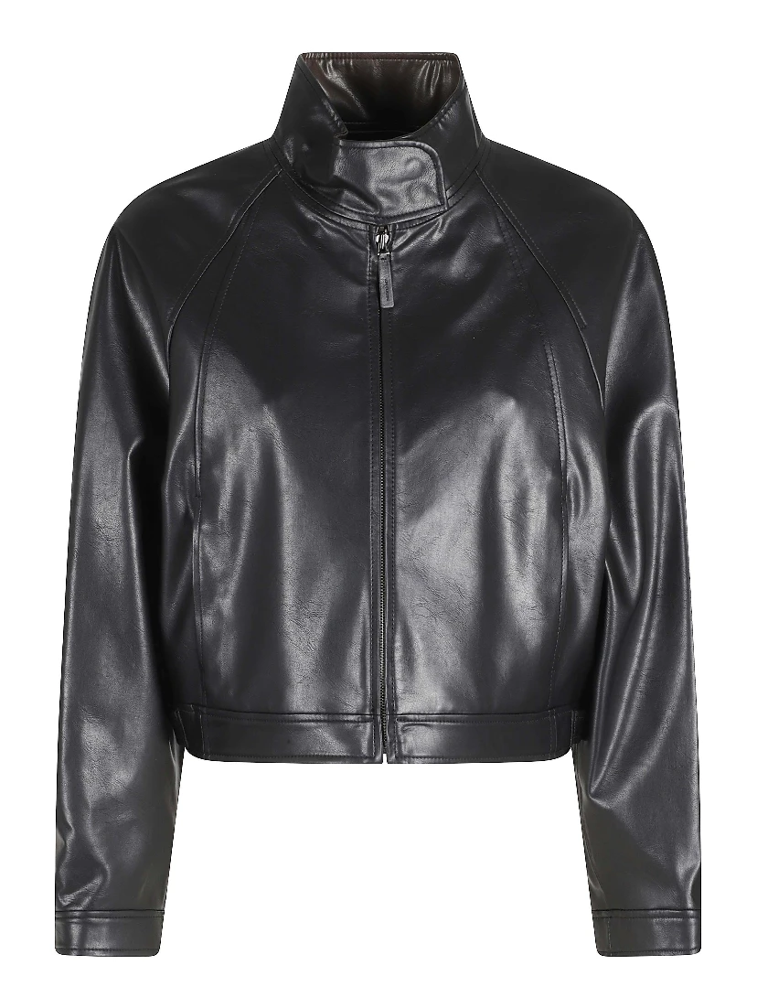 STAND COLLAR LEATHER JUMPER