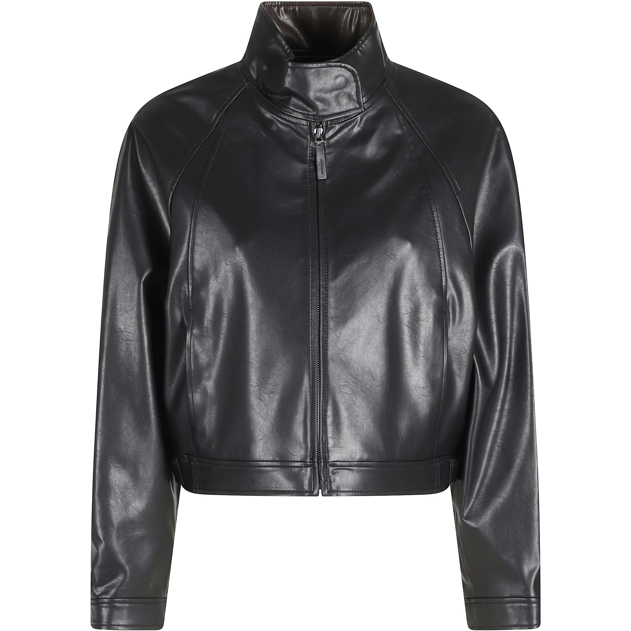 STAND COLLAR LEATHER JUMPER