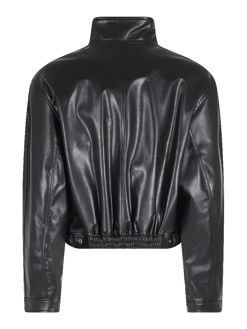 STAND COLLAR LEATHER JUMPER