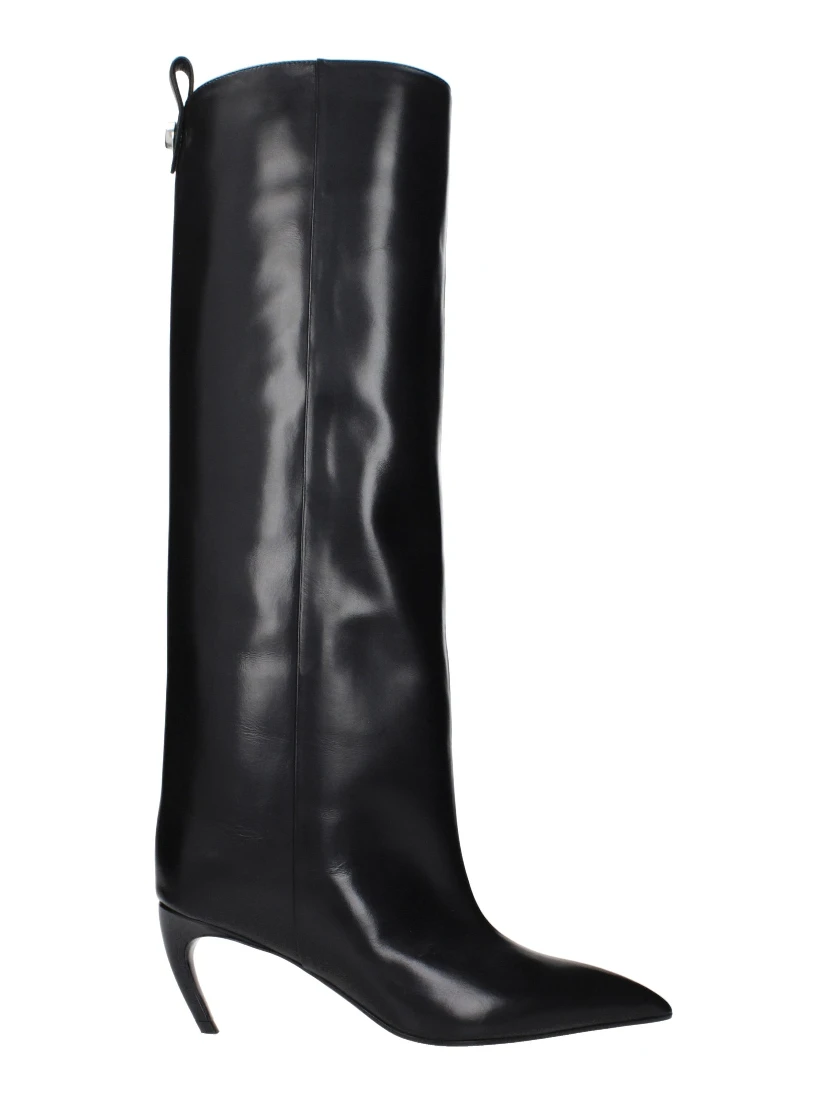 Black Leather High Heel Boots