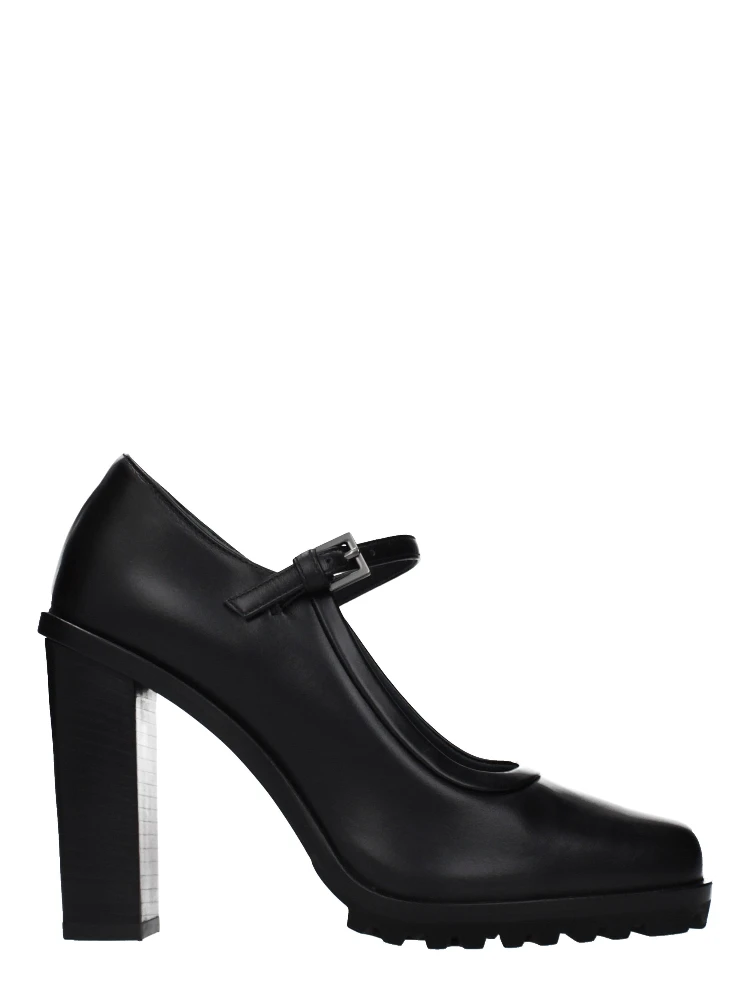 Black Leather High Heel Pumps