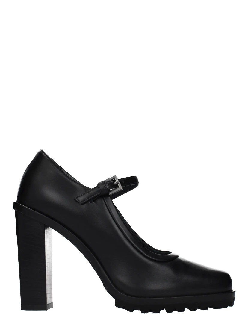 Black Leather High Heel Pumps