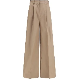 Beige Cotton Flared Pants