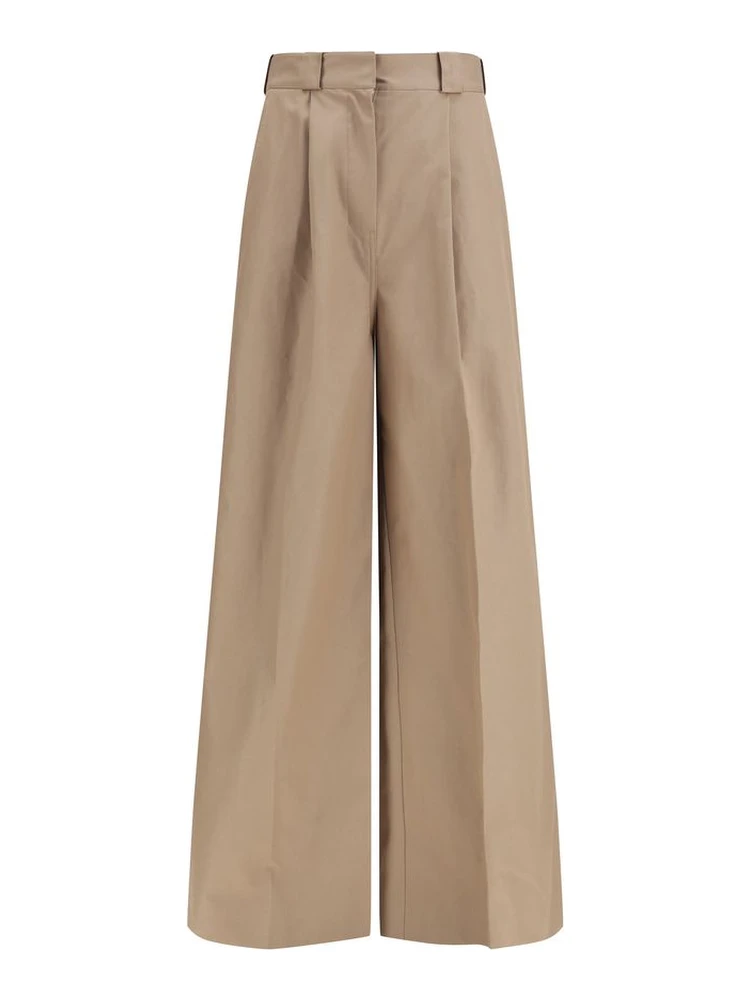 Beige Cotton Flared Pants