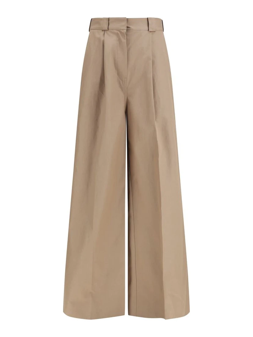 Beige Cotton Flared Pants