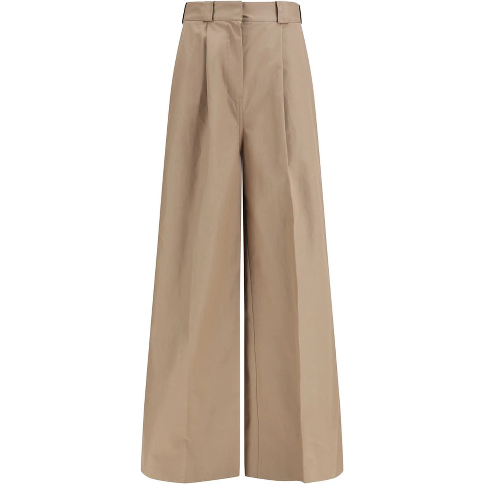 Beige Cotton Flared Pants