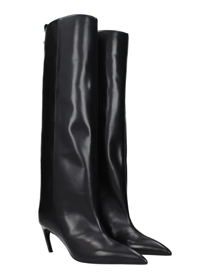 Black Leather High Heel Boots