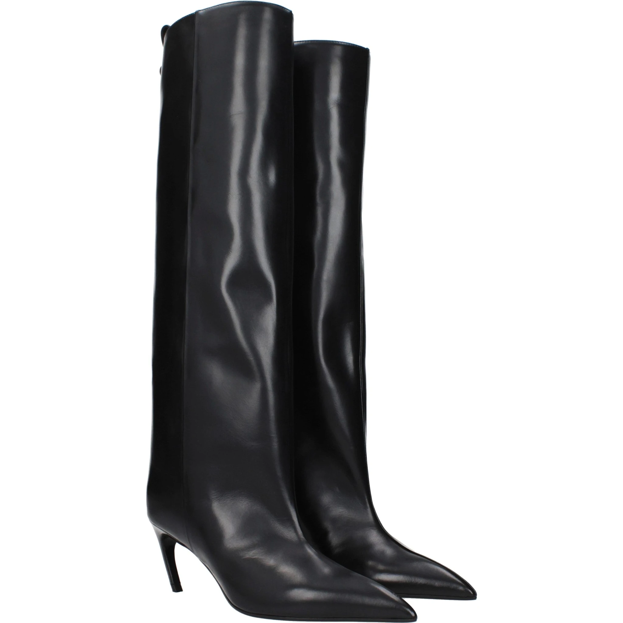 Black Leather High Heel Boots