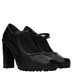 Black Leather High Heel Pumps