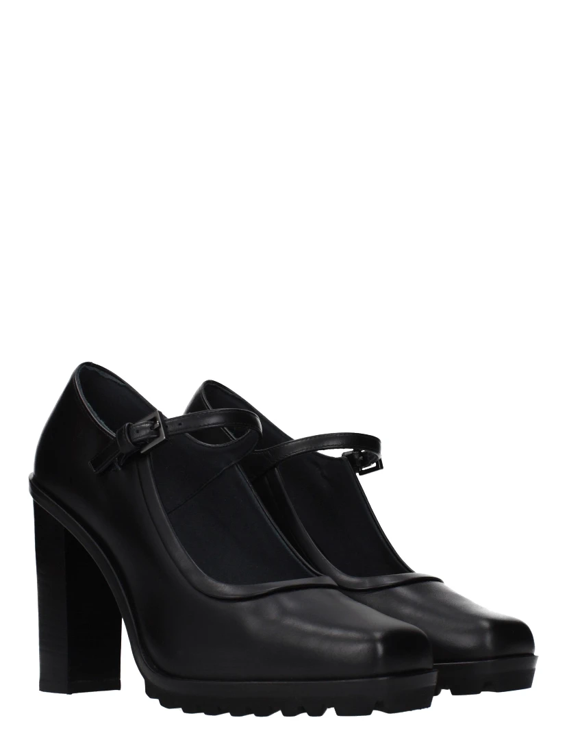 Black Leather High Heel Pumps