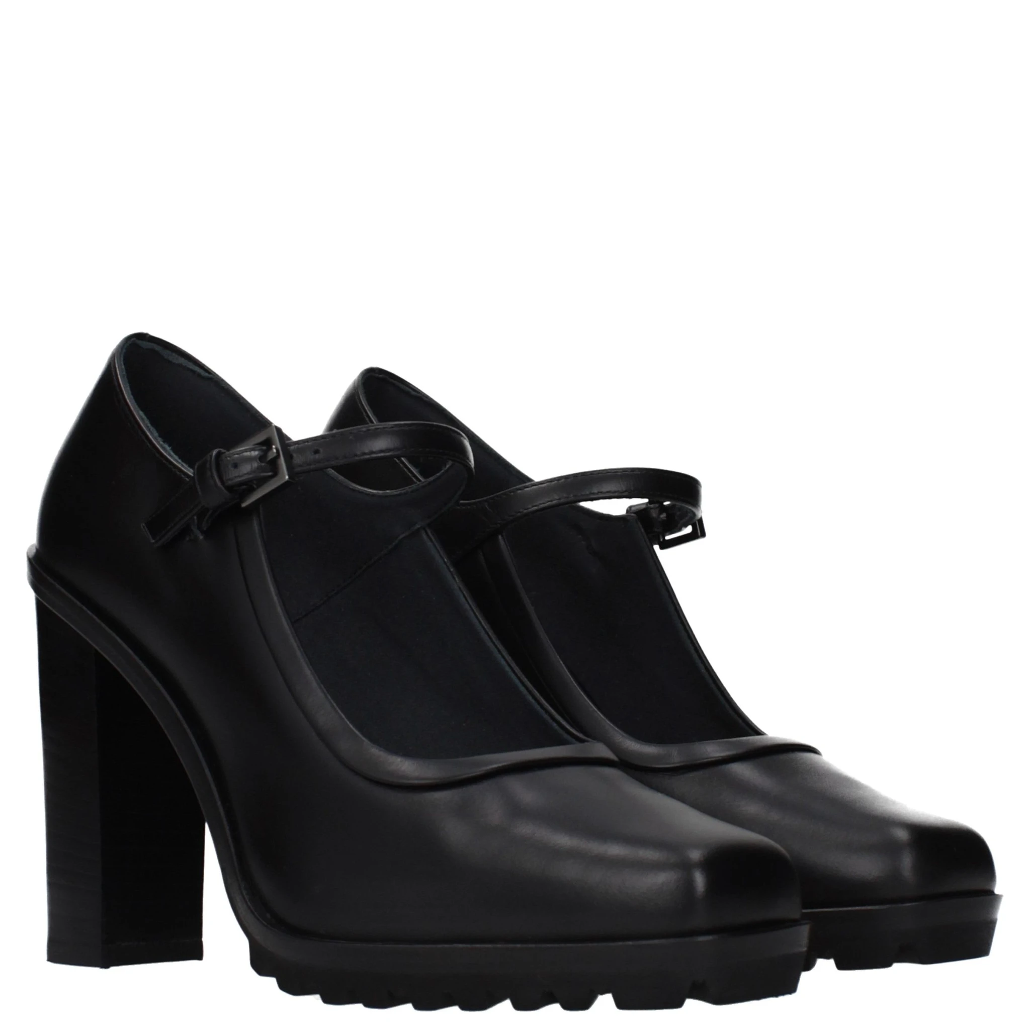 Black Leather High Heel Pumps