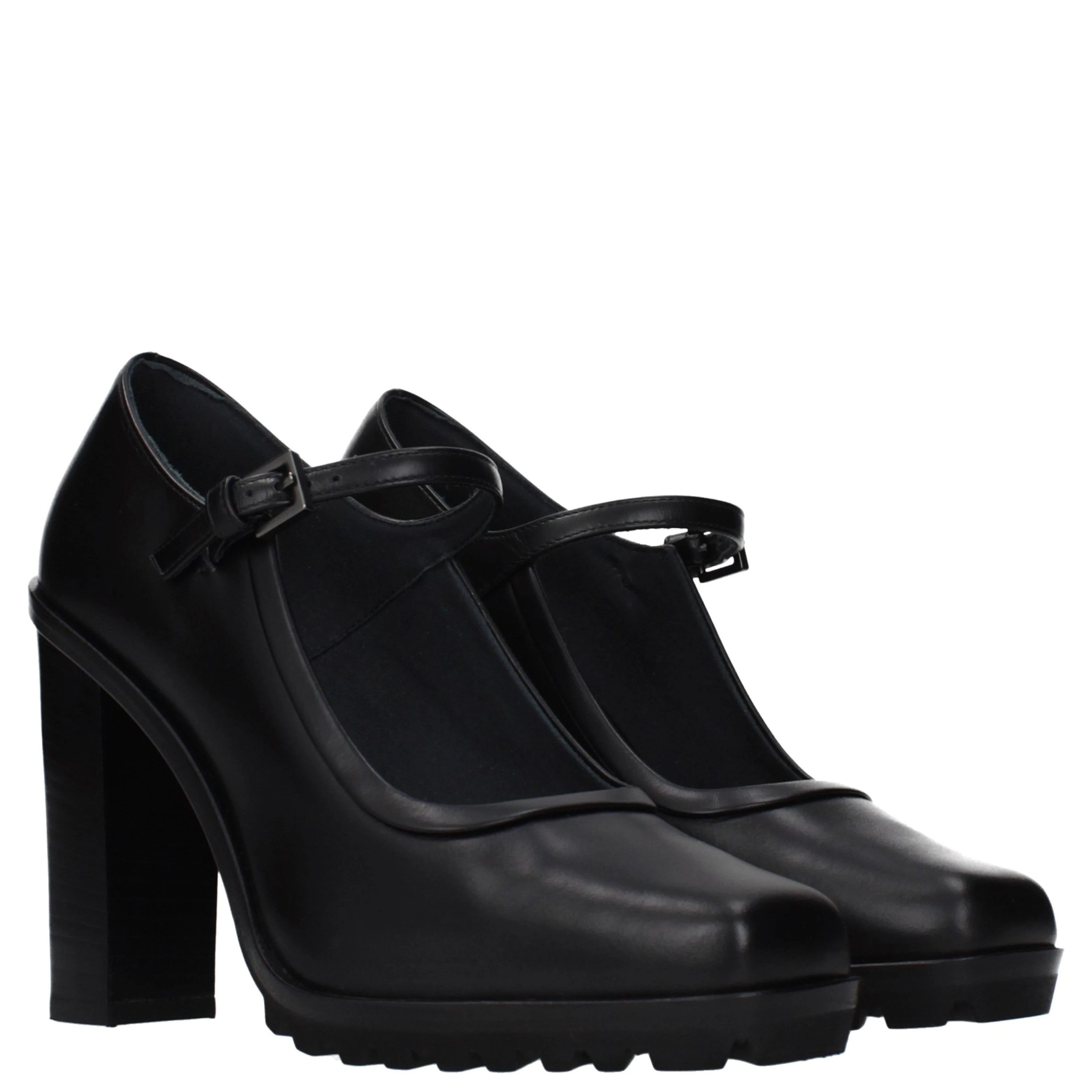 Black Leather High Heel Pumps